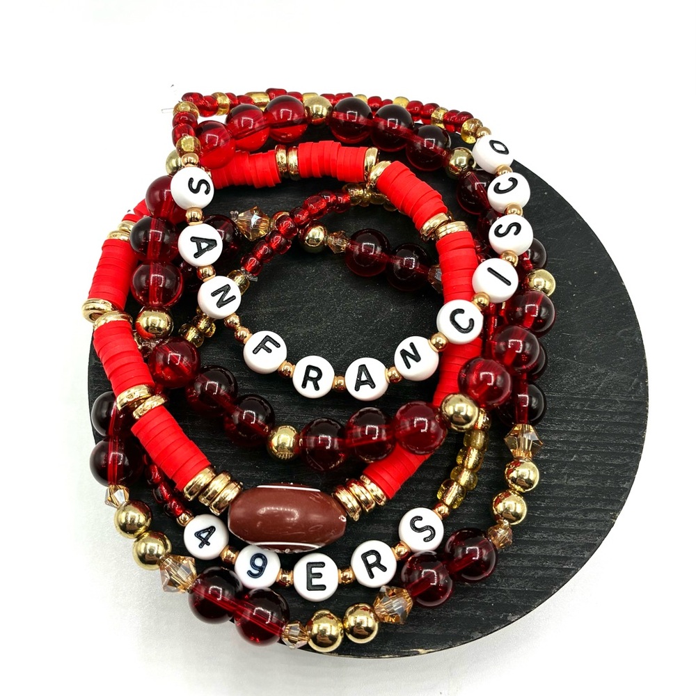 49ers Red and Gold Beaded Bracelet Set